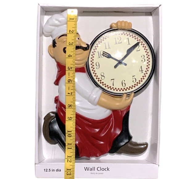 Fat Chef Wall Clock Bistro Italian Chef Kitchen Bar Analog Quartz 12.5 in - Picture 7 of 12